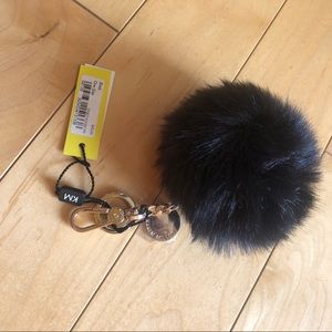 Real fur black pom pom ball keychain bag charm